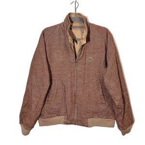 Vintage 90s Lacoste Bomber Jacket Men L Brushed Cotton Plaid Reversible Full Zip